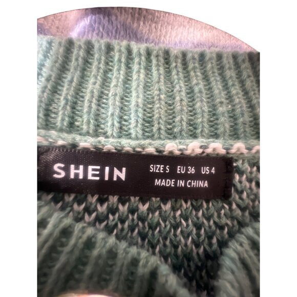 Shein Womens Abstract Pattern Sweater Size S US 4 Green Blue Beige - Picture 5 of 5